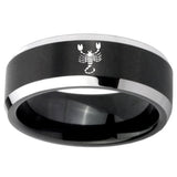 10mm Scorpio Zodiac Beveled Edges Brush Black 2 Tone Tungsten Men's Bands Ring