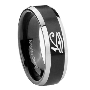 8mm Seeing Eye Beveled Edges Brush Black 2 Tone Tungsten Mens Promise Ring