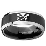 10mm Seeing Eye Beveled Edges Brush Black 2 Tone Tungsten Mens Anniversary Ring