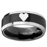 8MM Bevel Brush Black 2 Tone Zelda Heart Tungsten Laser Engraved Ring