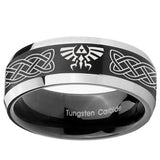 10mm Celtic Zelda Beveled Edges Brush Black 2 Tone Tungsten Mens Bands Ring