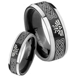 His Hers Celtic Zelda Beveled Brush Black 2 Tone Tungsten Mens Ring Set