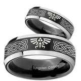 His Hers Celtic Zelda Beveled Brush Black 2 Tone Tungsten Mens Ring Set