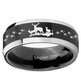 10mm Deer Hunting Beveled Brush Black 2 Tone Tungsten Mens Ring Engraved