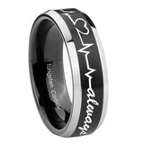 10mm Heart Beat forever Heart always Beveled Brush Black 2 Tone Tungsten Bands Ring