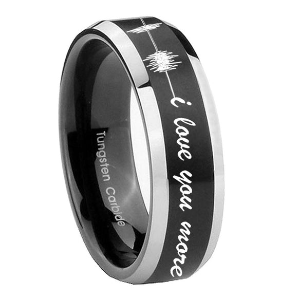 10mm Sound Wave I love you more Beveled Brush Black 2 Tone Tungsten Promise Ring