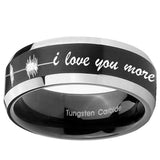 8mm Sound Wave, I love you more Beveled Brush Black 2 Tone Tungsten Promise Ring