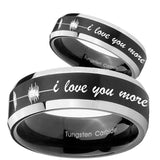 His Hers Sound Wave, I love you more Beveled Brush Black 2 Tone Tungsten Mens Ring Set