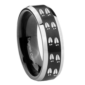 10mm Deer Tracks Beveled Edges Brush Black 2 Tone Tungsten Carbide Mens Ring