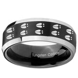 10mm Deer Tracks Beveled Edges Brush Black 2 Tone Tungsten Carbide Mens Ring