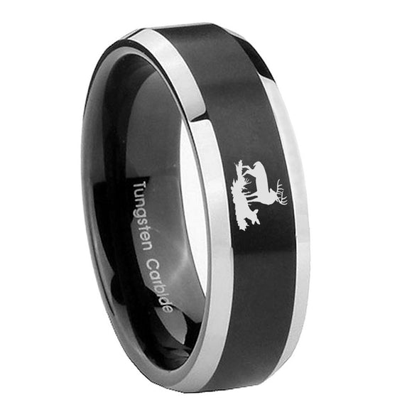 8mm Deer Hunting Beveled Edges Brush Black 2 Tone Tungsten Wedding Band Ring