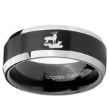 10mm Deer Hunting Beveled Edges Brush Black 2 Tone Tungsten Carbide Men's Ring