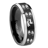 10mm Deer Hunting Tracks Beveled Brush Black 2 Tone Tungsten Mens Ring Engraved