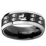 10mm Deer Hunting Tracks Beveled Brush Black 2 Tone Tungsten Mens Ring Engraved