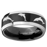 10mm Dolphins Beveled Edges Brush Black 2 Tone Tungsten Mens Ring Personalized