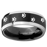 10mm Paw Print Beveled Edges Brush Black 2 Tone Tungsten Mens Wedding Band