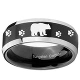 8mm Bear and Paw Beveled Edges Brush Black 2 Tone Tungsten Anniversary Ring