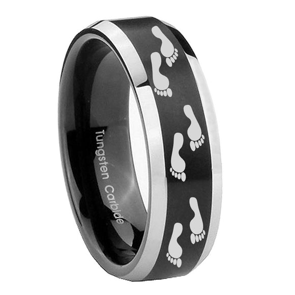 8mm Foot Print Beveled Edges Brush Black 2 Tone Tungsten Carbide Bands Ring