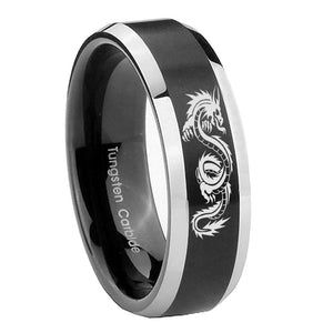 10mm Dragon Beveled Edges Brush Black 2 Tone Tungsten Carbide Rings for Men