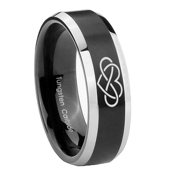 8mm Infinity Love Beveled Brush Black 2 Tone Tungsten Mens Anniversary Ring