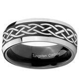 10mm Celtic Knot Beveled Brush Black 2 Tone Tungsten Mens Ring Engraved