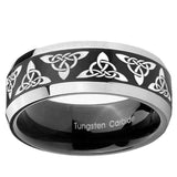 10mm Celtic Knot Beveled Brush Black 2 Tone Tungsten Mens Ring Engraved