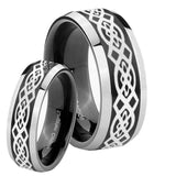 His Hers Celtic Knot Beveled Brush Black 2 Tone Tungsten Custom Mens Ring Set