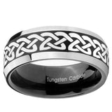 10mm Celtic Knot Love Beveled Brush Black 2 Tone Tungsten Mens Ring Engraved