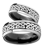 His Hers Celtic Knot Love Beveled Brush Black 2 Tone Tungsten Men's Ring Set