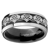 10mm Celtic Knot Heart Beveled Brush Black 2 Tone Tungsten Mens Ring Engraved