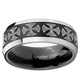 10mm Medieval Cross Beveled Brush Black 2 Tone Tungsten Mens Ring Engraved