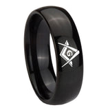 10mm Freemason Masonic Dome Black Tungsten Carbide Mens Wedding Band