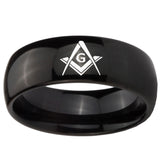 10mm Freemason Masonic Dome Black Tungsten Carbide Mens Wedding Band