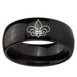 10mm Fleur De Lis Dome Black Tungsten Carbide Mens Anniversary Ring