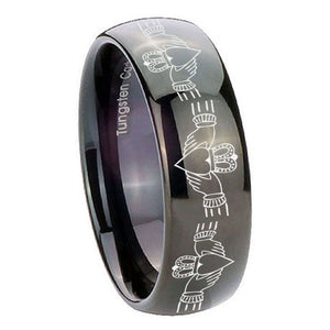 10mm Irish Claddagh Dome Black Tungsten Carbide Mens Engagement Band