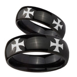 Bride and Groom 4 Maltese Cross Dome Black Tungsten Wedding Band Mens Set