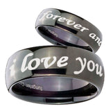 His Hers I Love You Forever and ever Dome Black Tungsten Engagement Ring Set