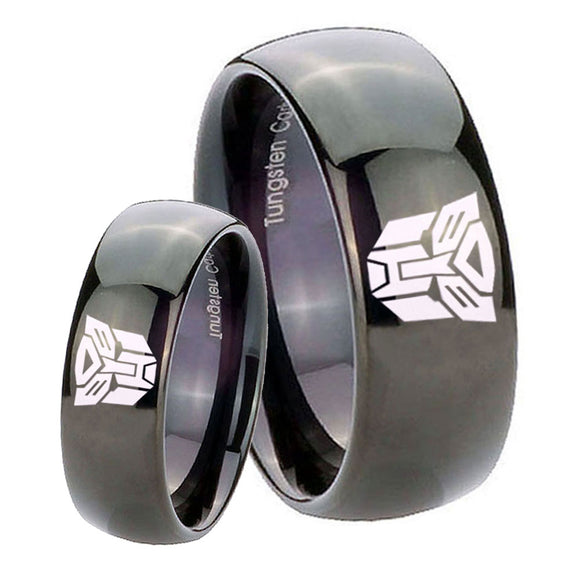 His and Hers Transformers Autobot Dome Black Tungsten Personalized Ring Set