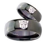 His and Hers Transformers Autobot Dome Black Tungsten Personalized Ring Set