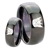 His Hers Decepticon Transformers Dome Black Tungsten Mens Wedding Ring Set