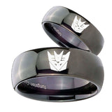 His Hers Decepticon Transformers Dome Black Tungsten Mens Wedding Ring Set