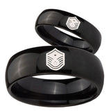His Hers Chief Master Sergeant Vector Dome Black Tungsten Mens Ring Set