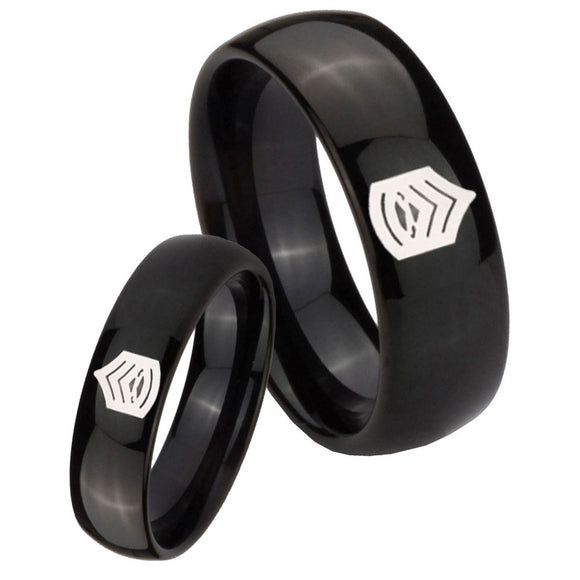 His Hers Army Sergeant Major Dome Black Tungsten Mens Engagement Band Set