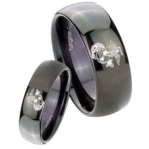Bride and Groom Marine Dome Black Tungsten Carbide Rings for Men Set
