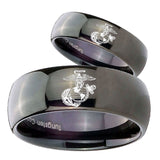 Bride and Groom Marine Dome Black Tungsten Carbide Rings for Men Set