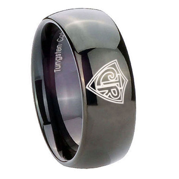 10mm CTR Dome Black Tungsten Carbide Mens Ring Engraved