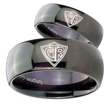 Bride and Groom CTR Dome Black Tungsten Carbide Men's Promise Rings Set