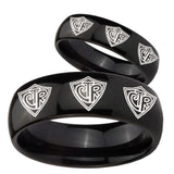 Bride and Groom Multiple CTR Dome Black Tungsten Carbide Engraved Ring Set