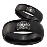 Bride and Groom Skull Dome Black Tungsten Carbide Mens Wedding Ring Set