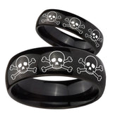 Bride and Groom Multiple Skull Dome Black Tungsten Carbide Wedding Band Ring Set